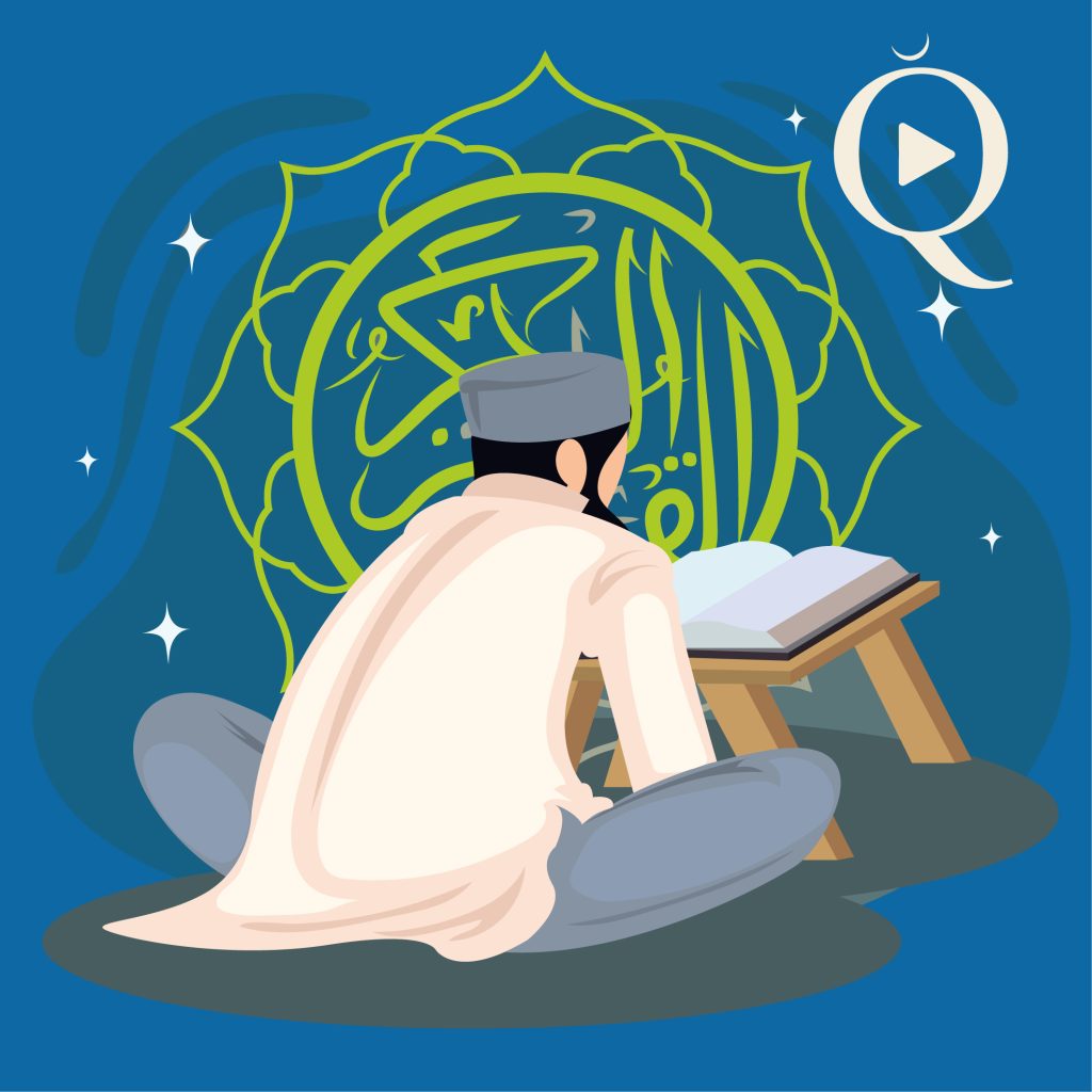 "An illustration of a person learning Quran online with certified Al-Azhar tutors, symbolizing online Quran education."