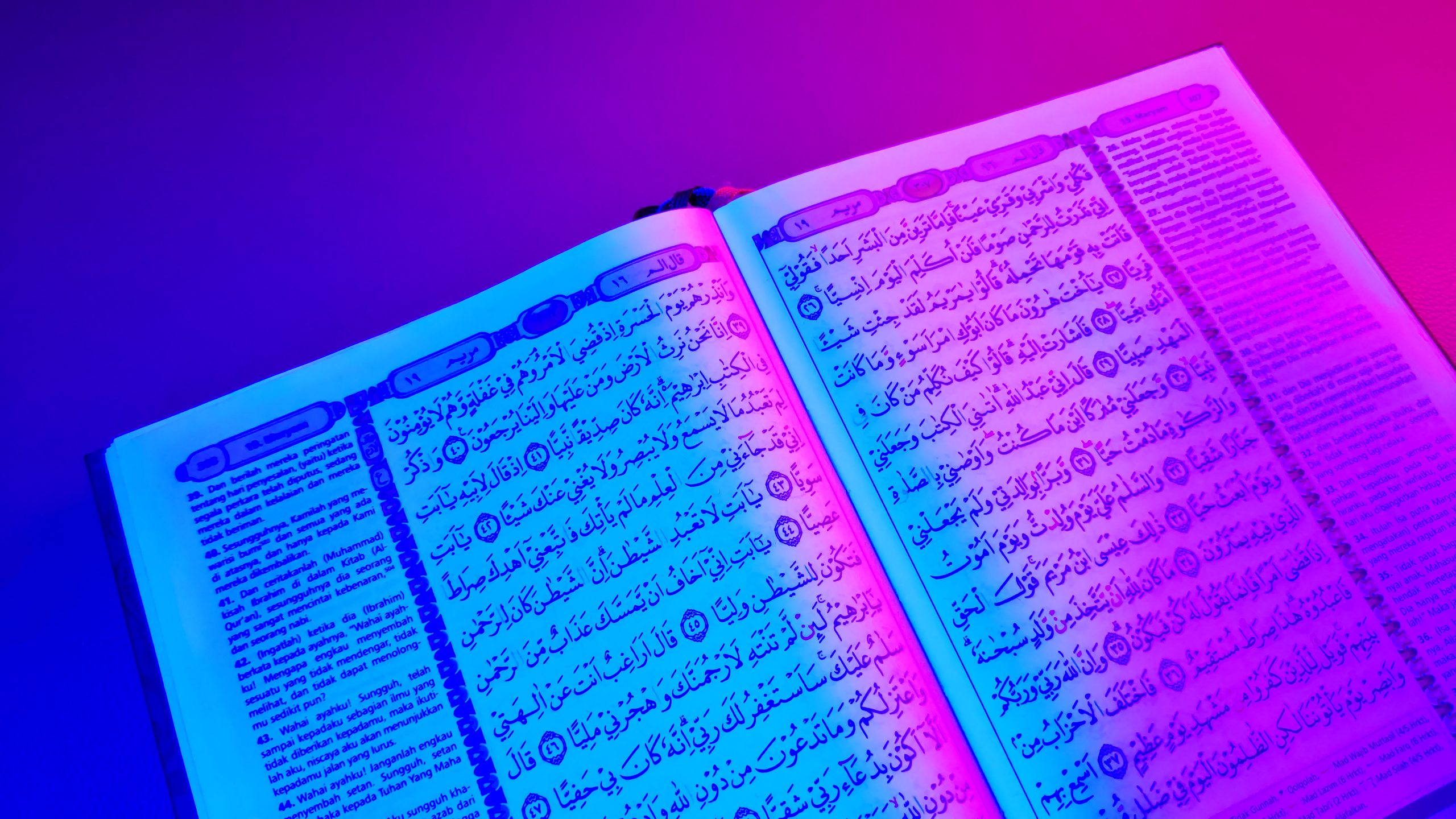 Open page of the Quran showing Arabic text used in Tajweed and recitation classes