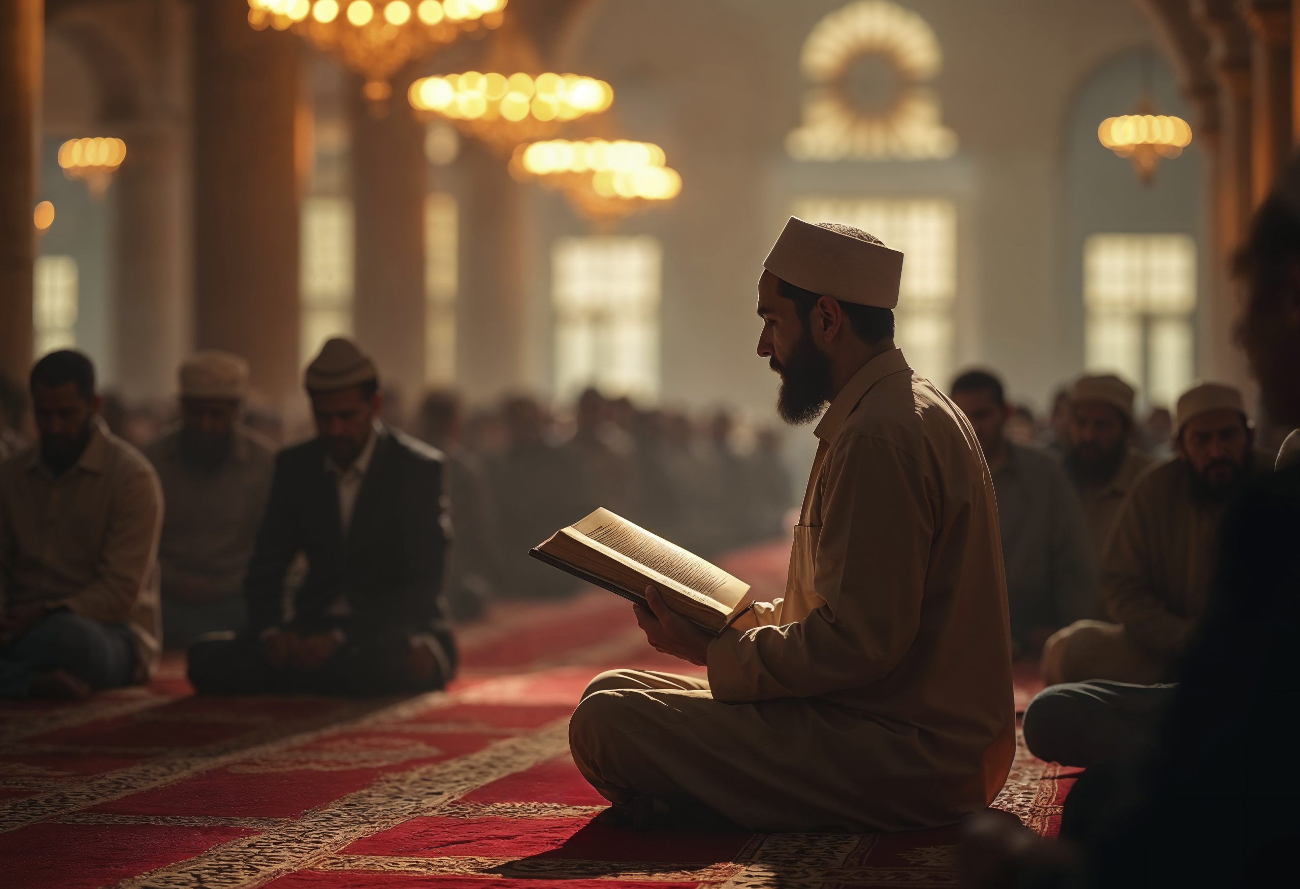 Student memorizing the Quran inside a mosque during Hifz class
